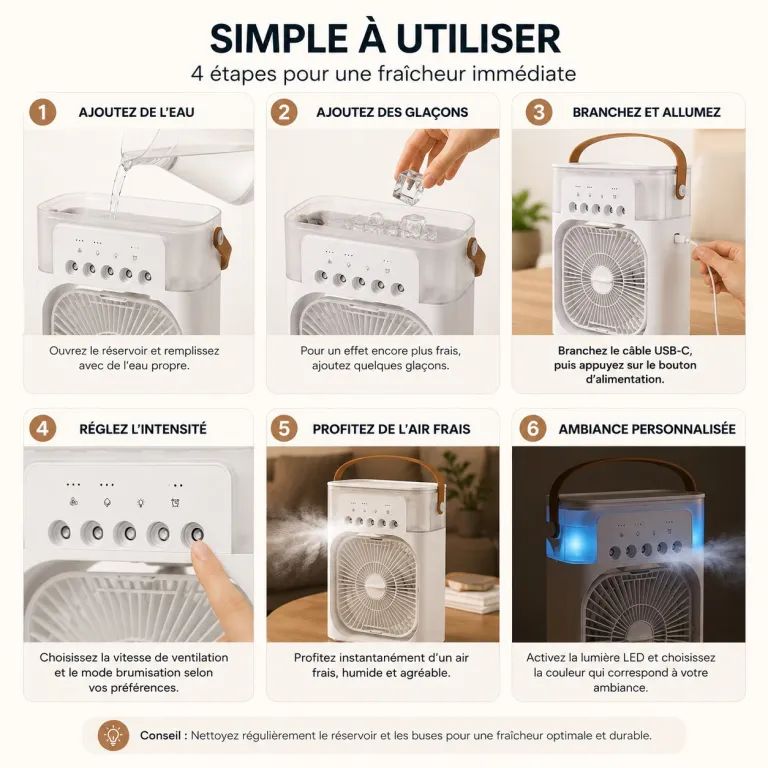 Ventilateur 3-en-1 | Rafraîchit, humidifie et parfume l’air